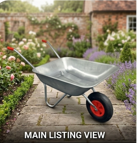 Heavy-Duty Galvanized Steel Garden Wheelbarrow – Single Wheel Construction & Gardening Cart